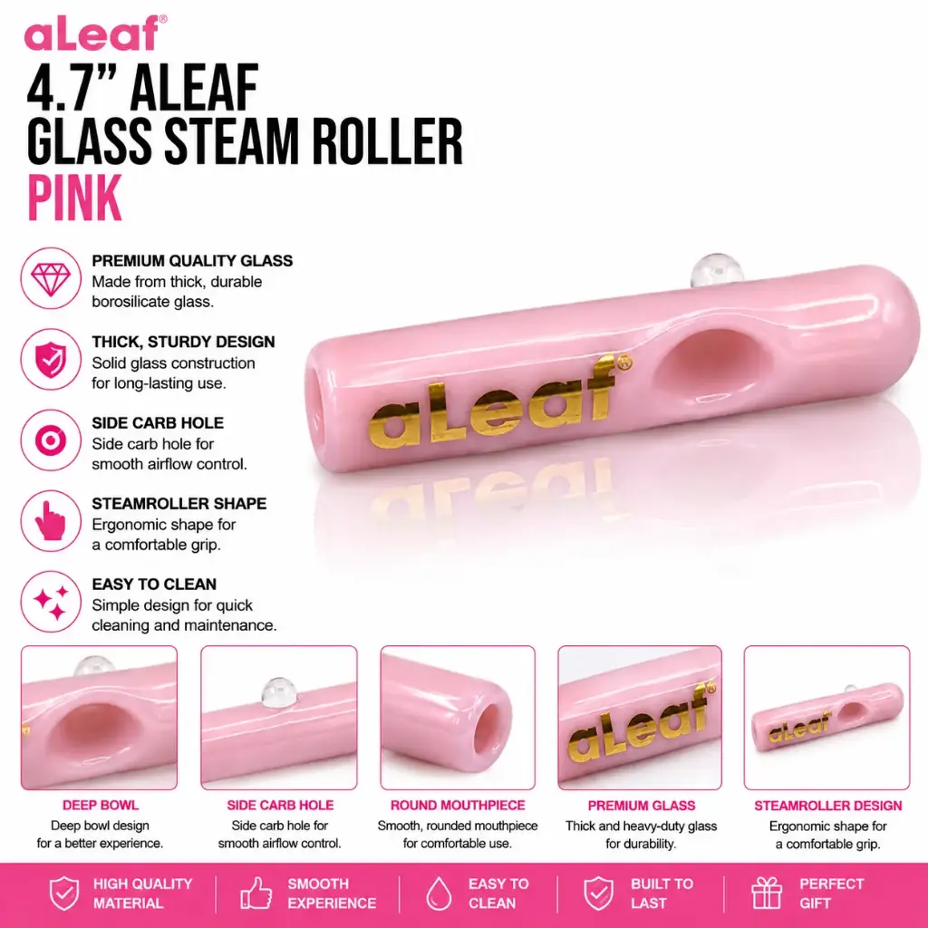 4.7" ALEAF GLASS STEAM ROLLER Pink