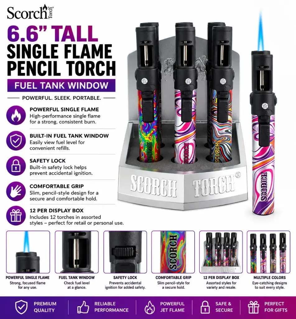 Scorch Torch 7.5" Tall Single Flame Large Torch w/ Lock & Adjustable Nozzle 61870-1 - ( 6 per box)