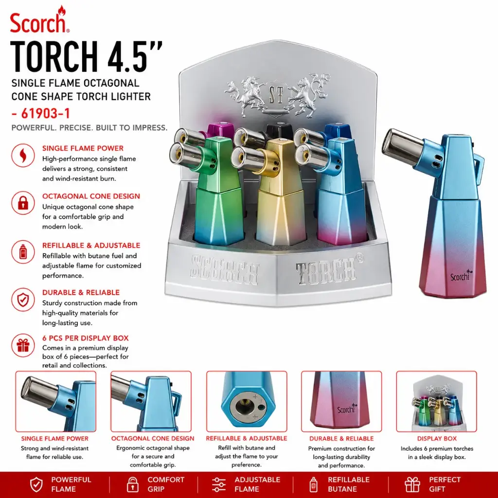 Scorch Torch 4.5" Single Flame Octagonal Cone Shape 61903-1 - ( 6 per box)