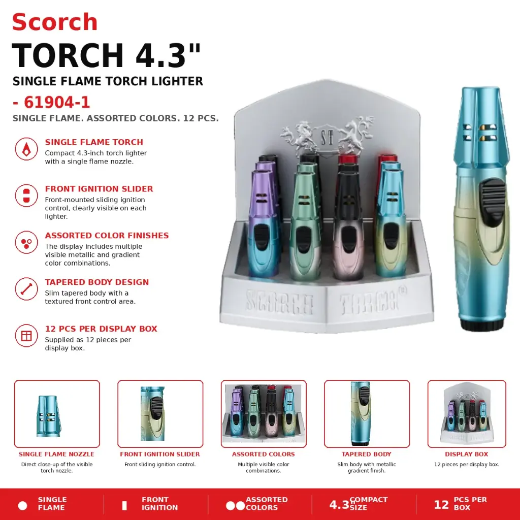 Scorch Torch 4.3" Single Flame Torch Lighter 61904-1 - ( 12 per box)