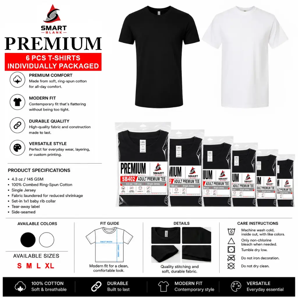 Smart Blank Premium T-Shirt (6 per pack)