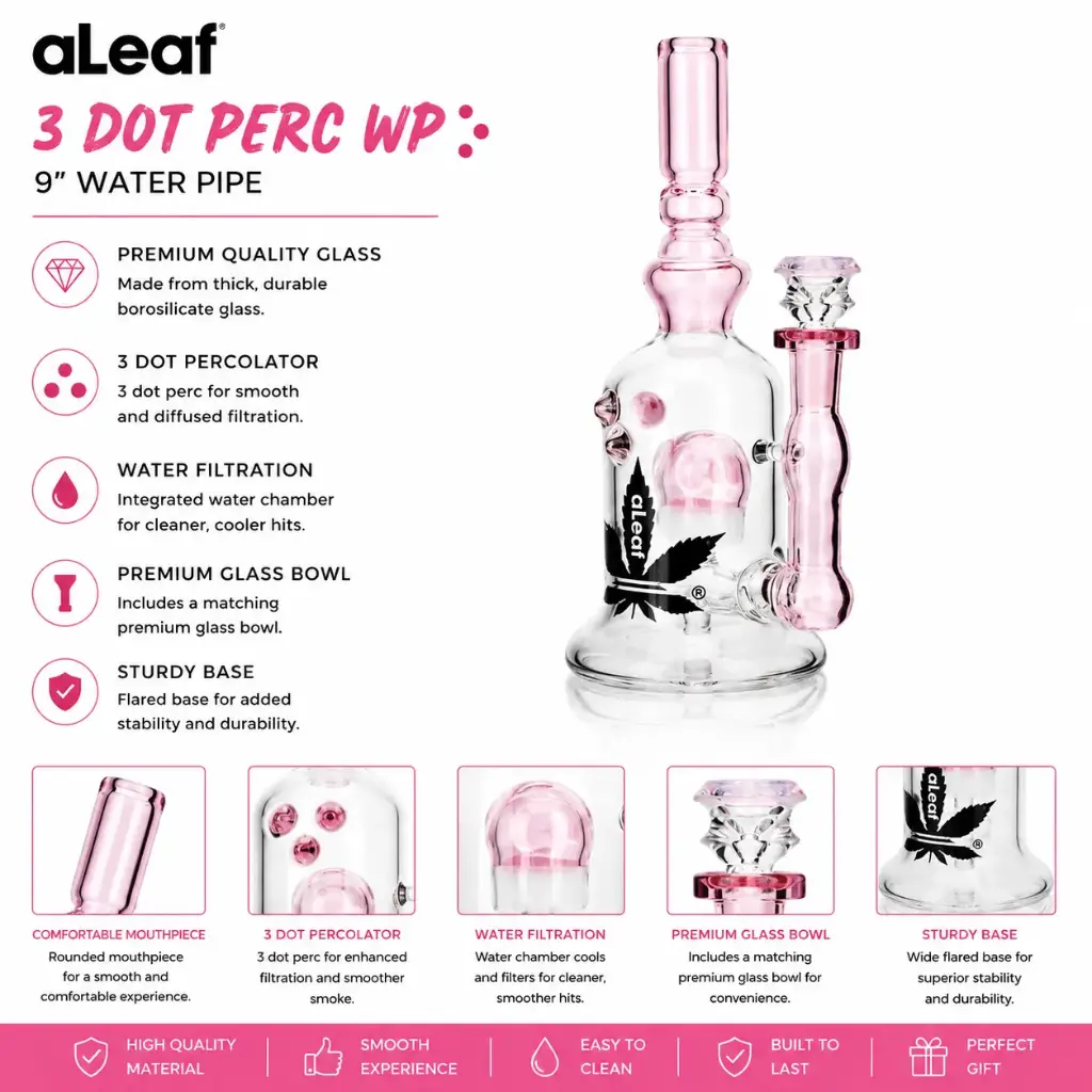 9" ALEAF 3 DOT PERC WP PINK