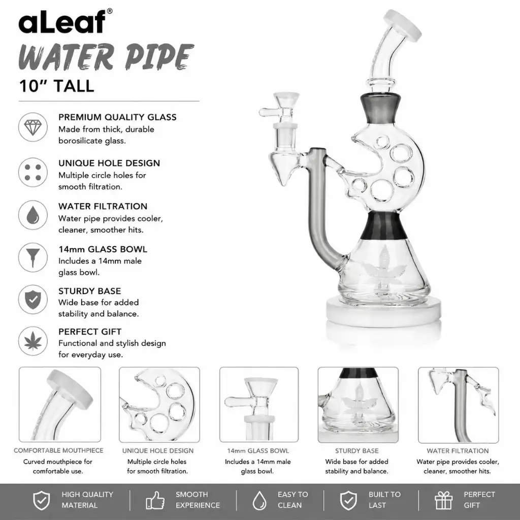 10" ALEAF WATERPIPE -White