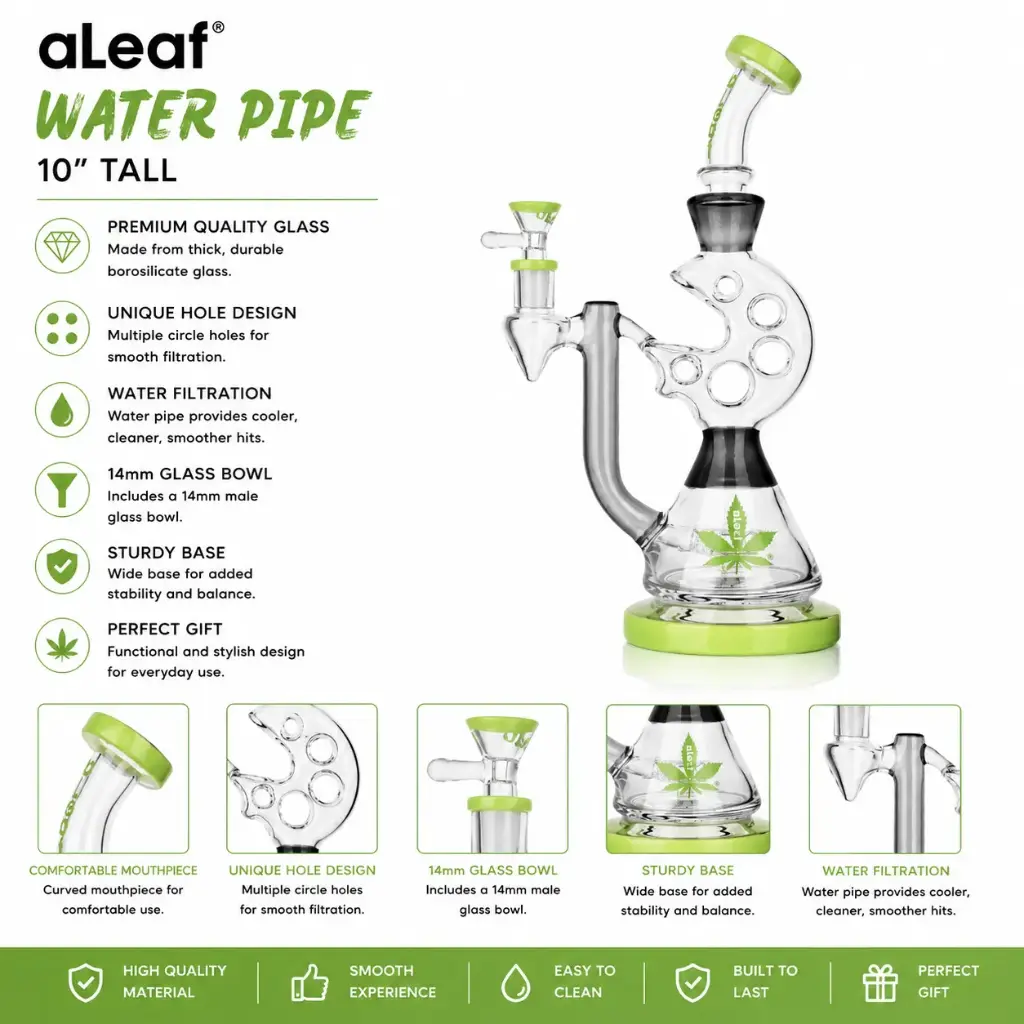 10" ALEAF WATERPIPE -Green