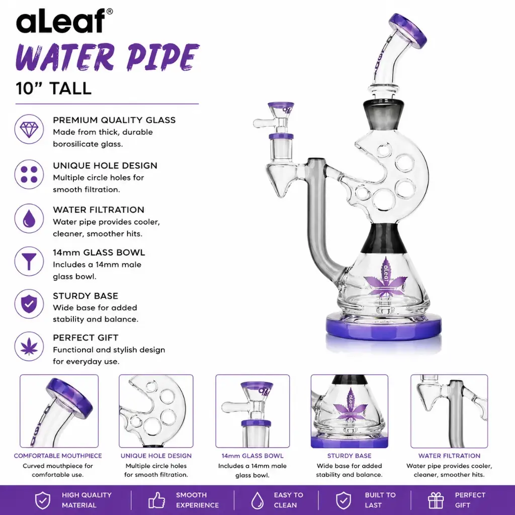10" ALEAF WATERPIPE -Purple