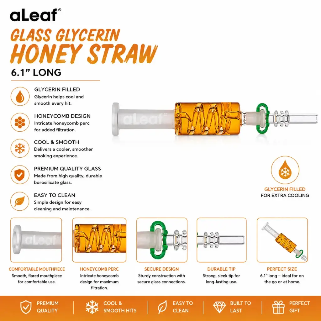 6.1" ALEAF GLASS GLYCERIN HONEY STRAW Orange