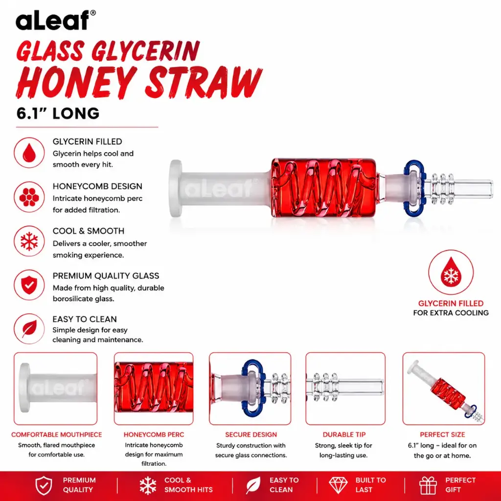 6.1" ALEAF GLASS GLYCERIN HONEY STRAW Red