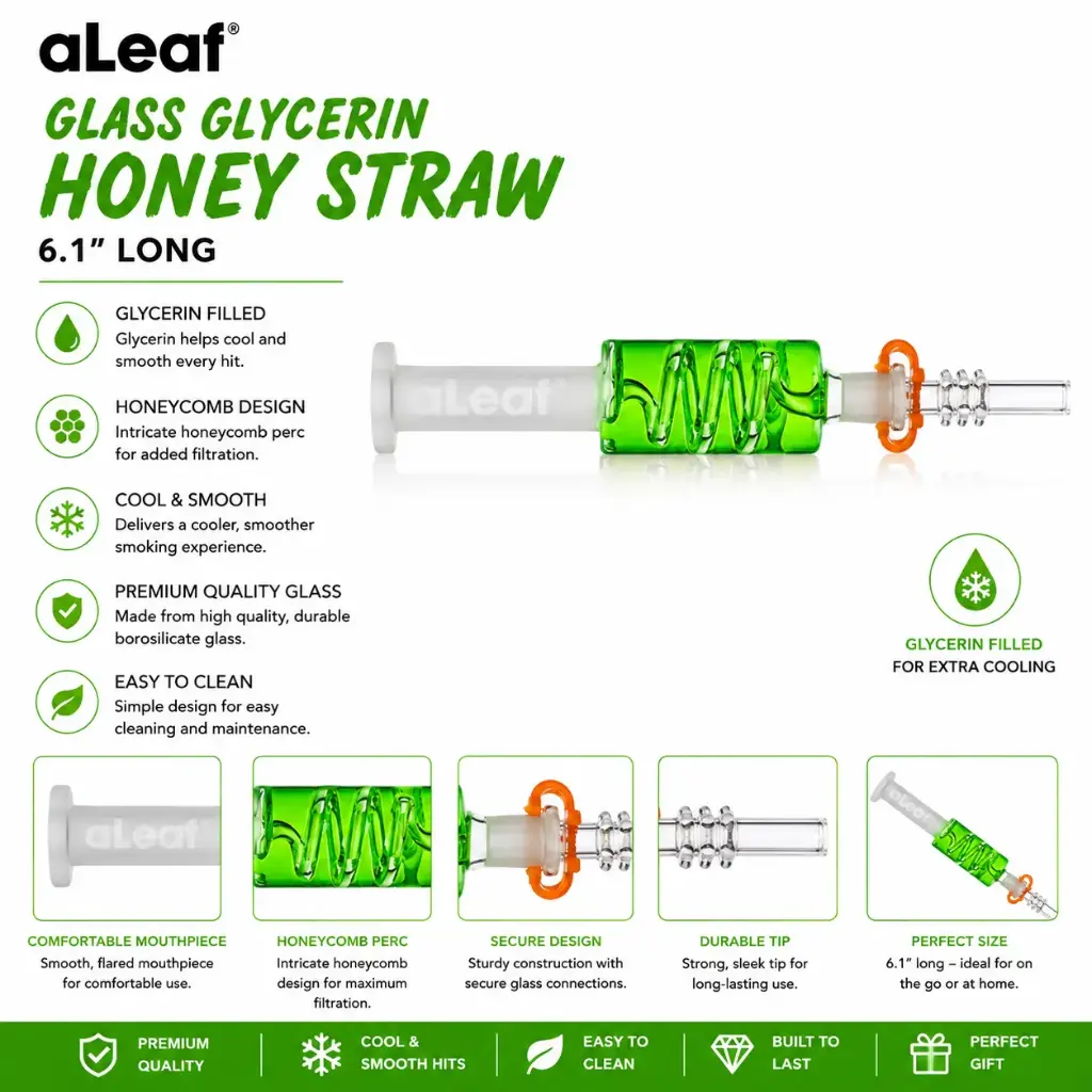 6.1" ALEAF GLASS GLYCERIN HONEY STRAW Green
