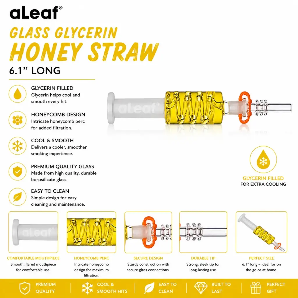 6.1" ALEAF GLASS GLYCERIN HONEY STRAW Yellow