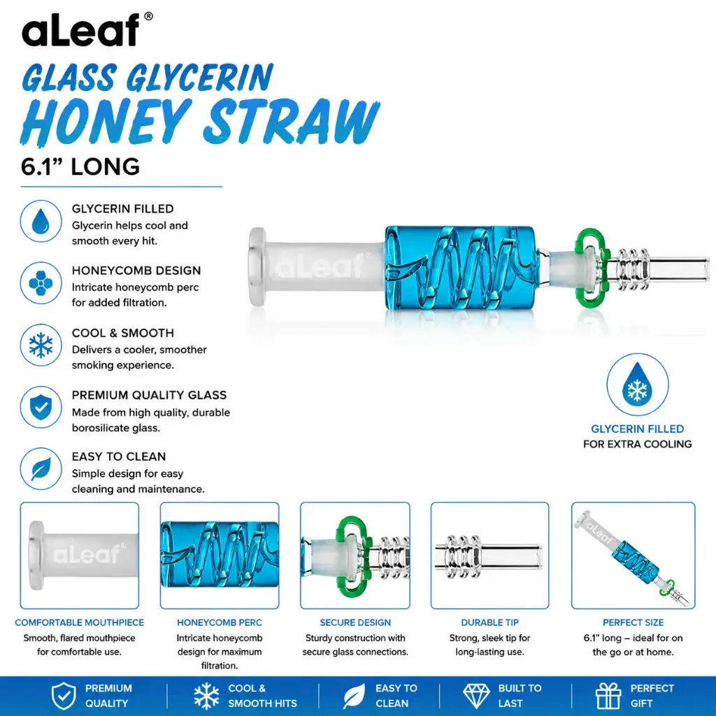 6.1" ALEAF GLASS GLYCERIN HONEY STRAW Blue