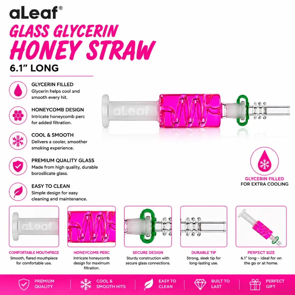 6.1" ALEAF GLASS GLYCERIN HONEY STRAW Pink