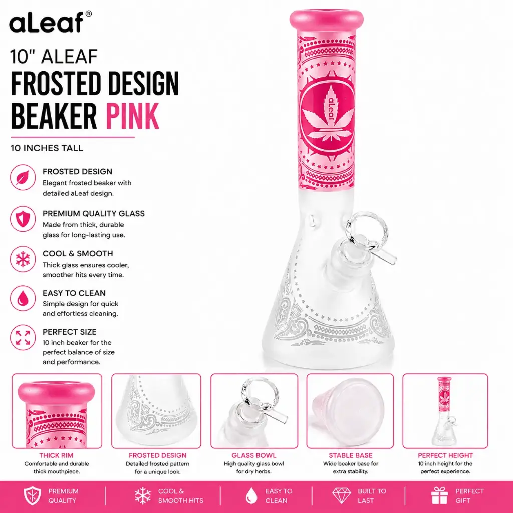 10" ALEAF FROSTED DESIGN BEAKER PINK