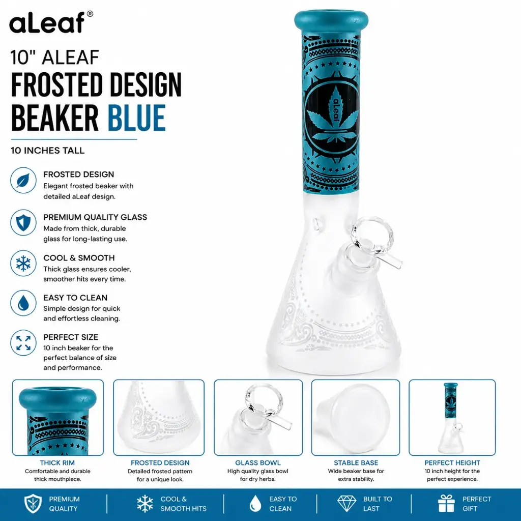10" ALEAF FROSTED DESIGN BEAKER BLUE