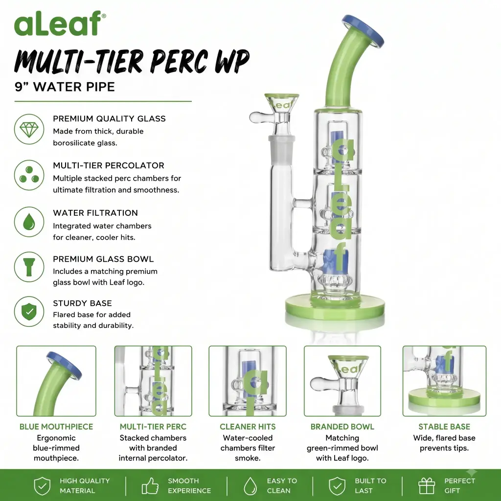 ALEAF 9" WATERPIPE GREEN 