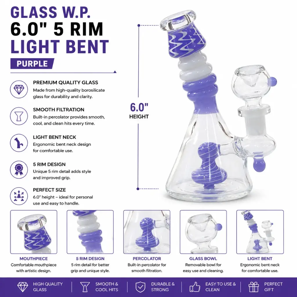 Glass W.P. 6.0" 5 Rim Light Bent - Purple