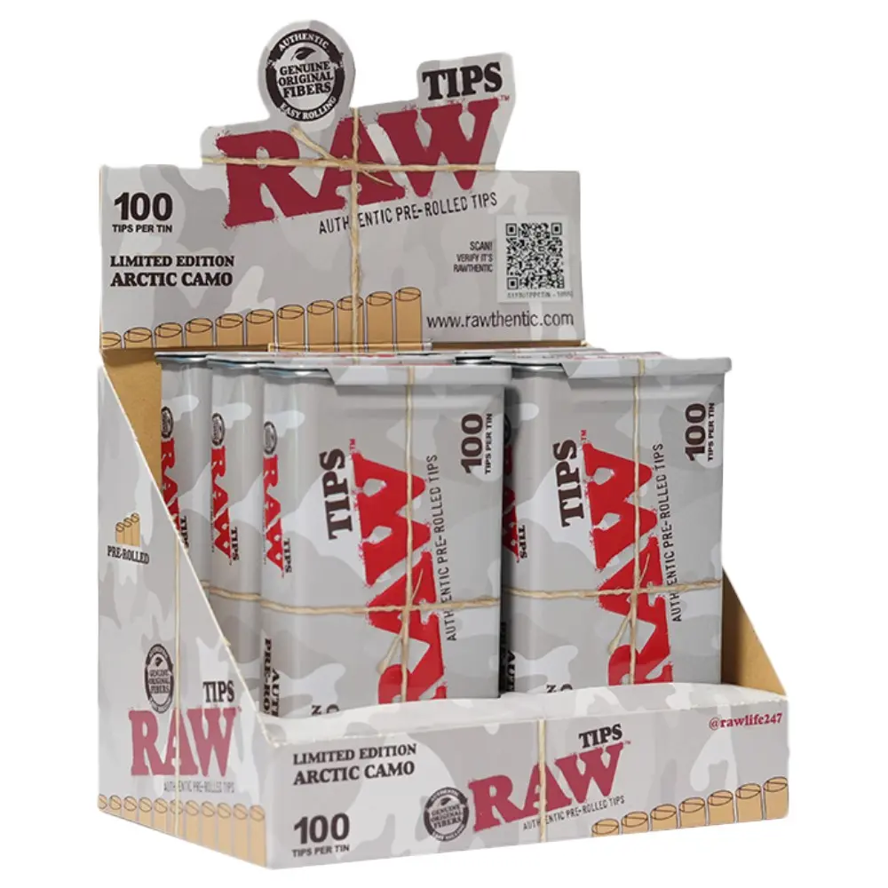 RAW Tips Pre-rolled Tin Arctic Camo 6/100ct