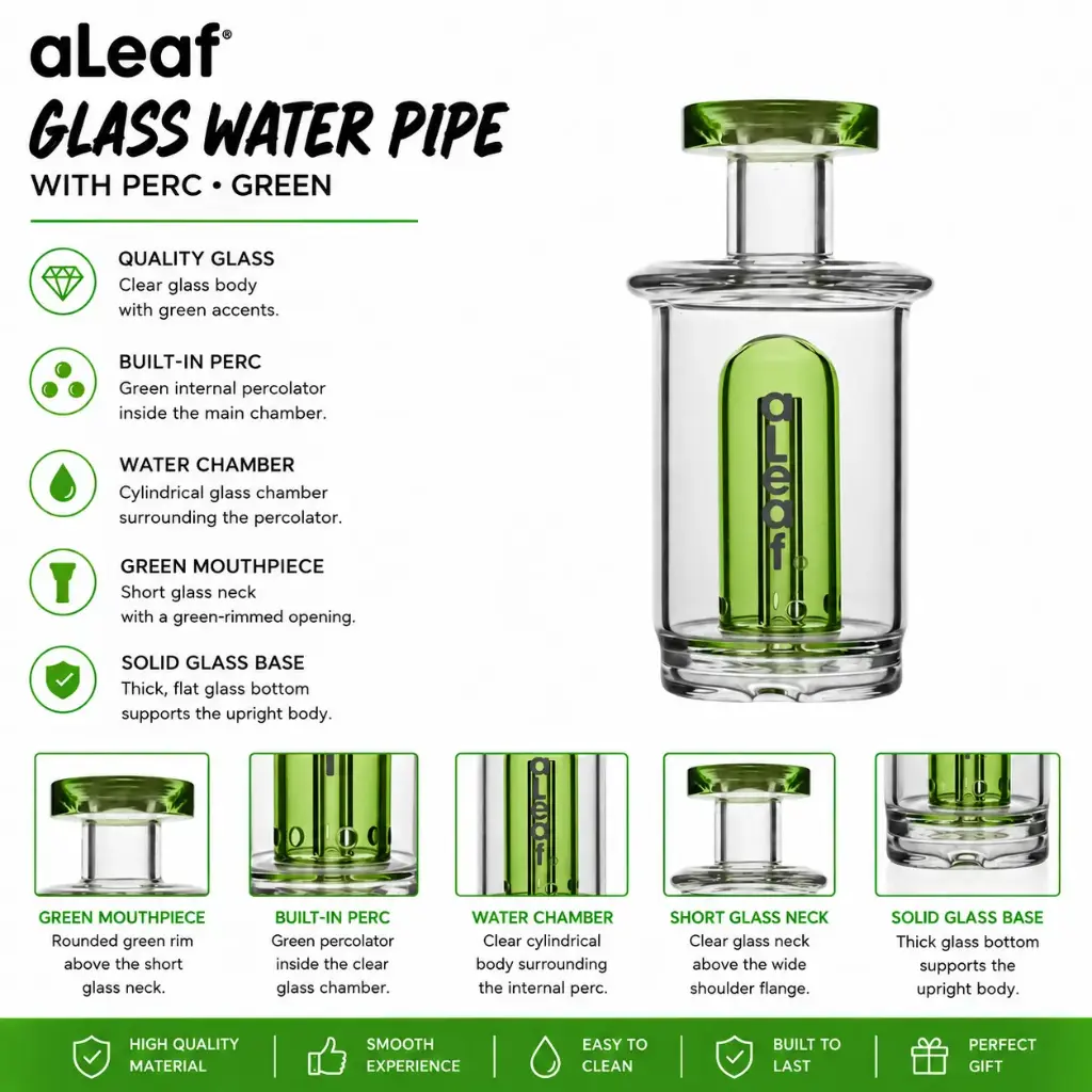 ALEAF GLASS WATER PIPE WITH PERC Green