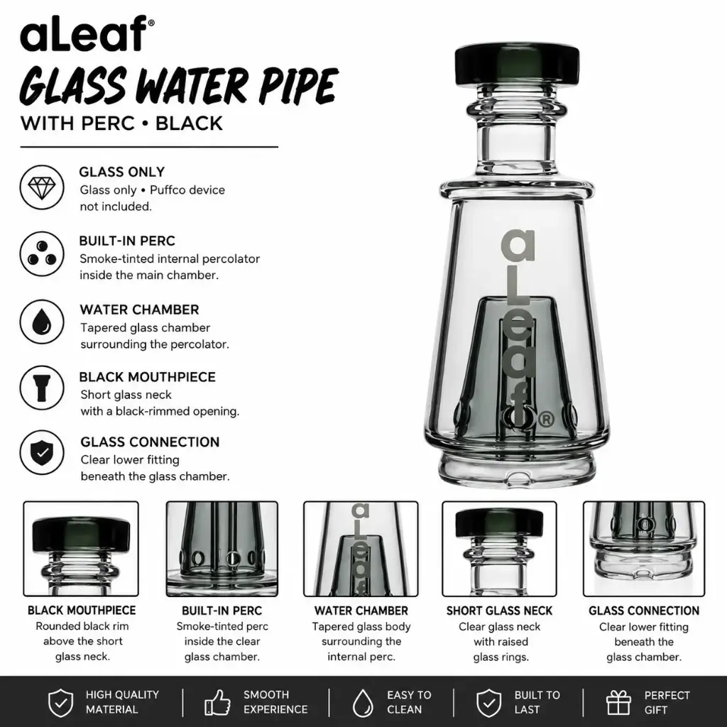 ALEAF GLASS WATER PIPE WITH PERC Black