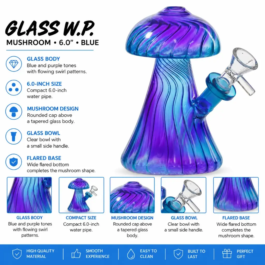 Glass W.P. Mushroom 6.0" - Blue