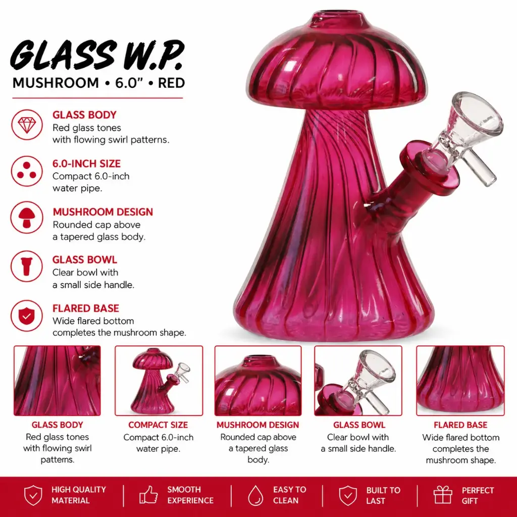 Glass W.P. Mushroom 6.0" - Red
