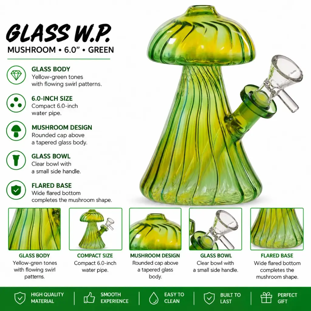Glass W.P. Mushroom 6.0" - Green