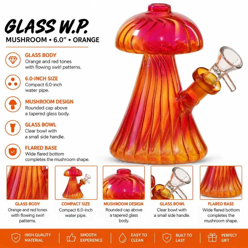 Glass W.P. Mushroom 6.0" - Orange