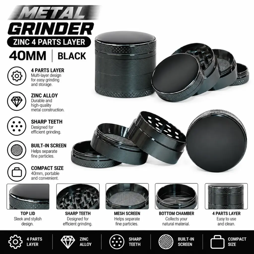 Metal Grinder Zinc 4 parts layer 40mm - Black 