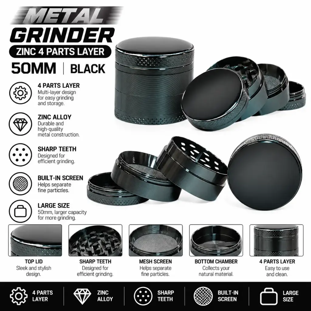 Metal Grinder Zinc 4 parts layer 50mm - Black