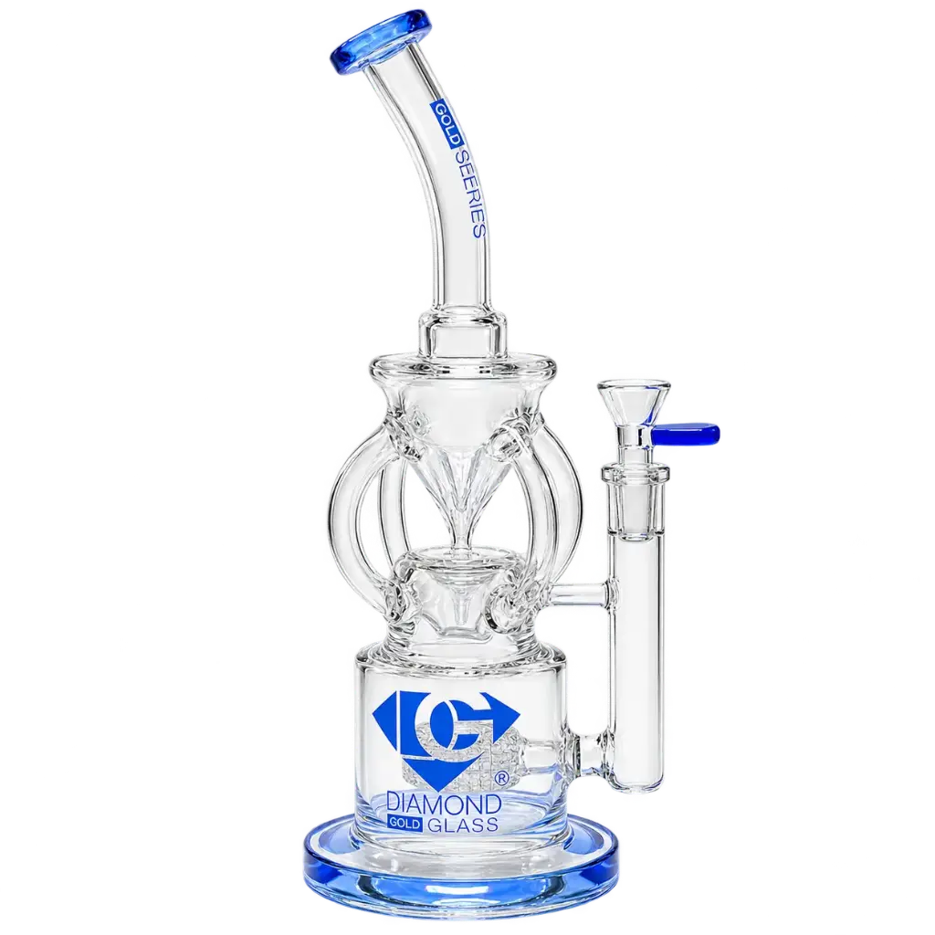 Diamond Glass RIG-12" RECYCLER W/ MATRIX SHOWERHEAD - DGR1159 Blue