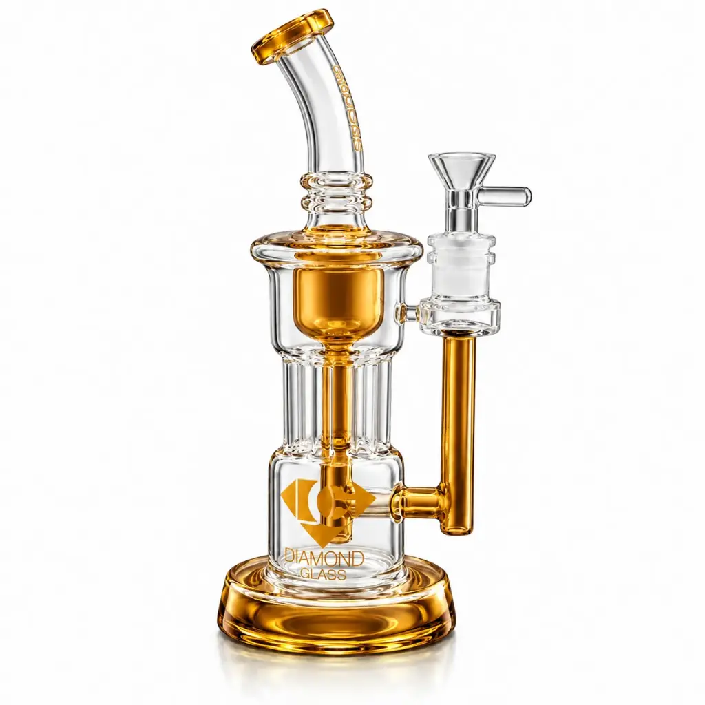 Diamond Glass 9" RIG WITH STEM AND DIFFUSER PERCS - DGR1180 Gold