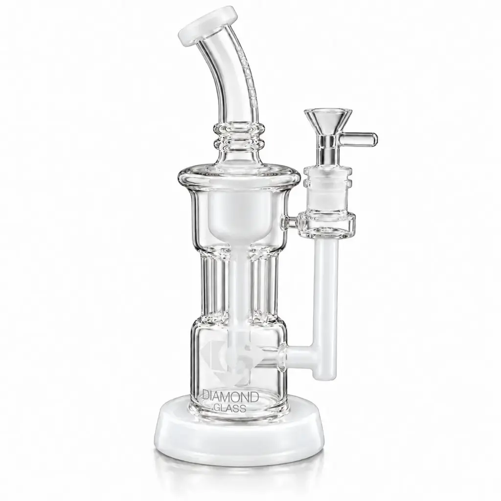 Diamond Glass 9" RIG WITH STEM AND DIFFUSER PERCS - DGR1180 White