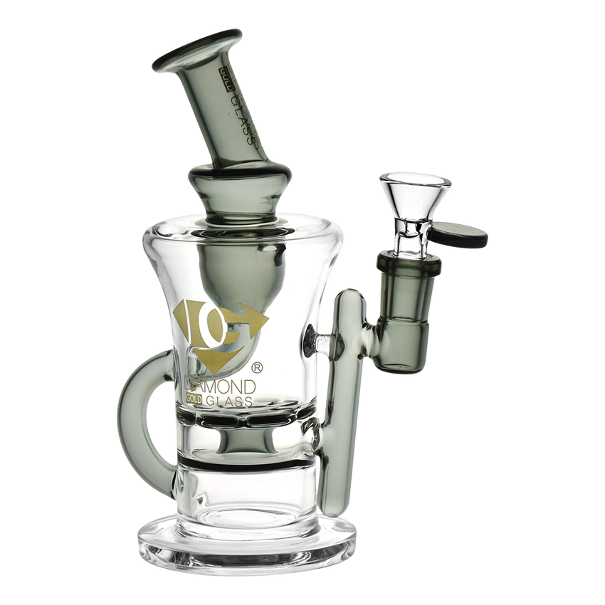 Diamond Glass 8"-RIG WITH RATCHET PERC & RECYCLER - DGR1208 Smoke
