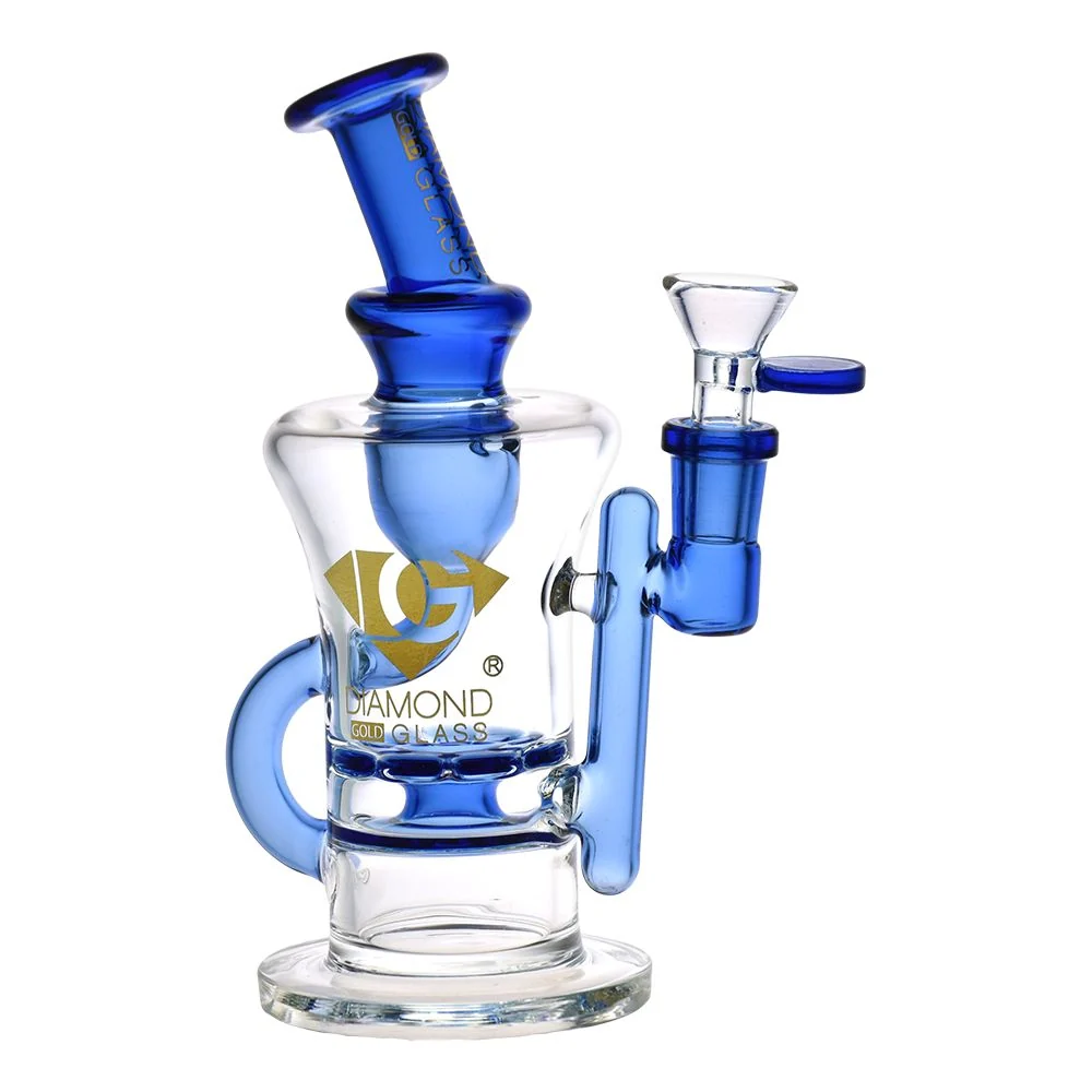 Diamond Glass 8"-RIG WITH RATCHET PERC & RECYCLER - DGR1208 Blue