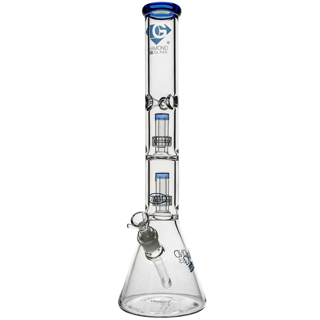 Diamond Glass 18" 7MM THICK BEAKER WITH 2 MATRIX - DGW1014-2 Blue