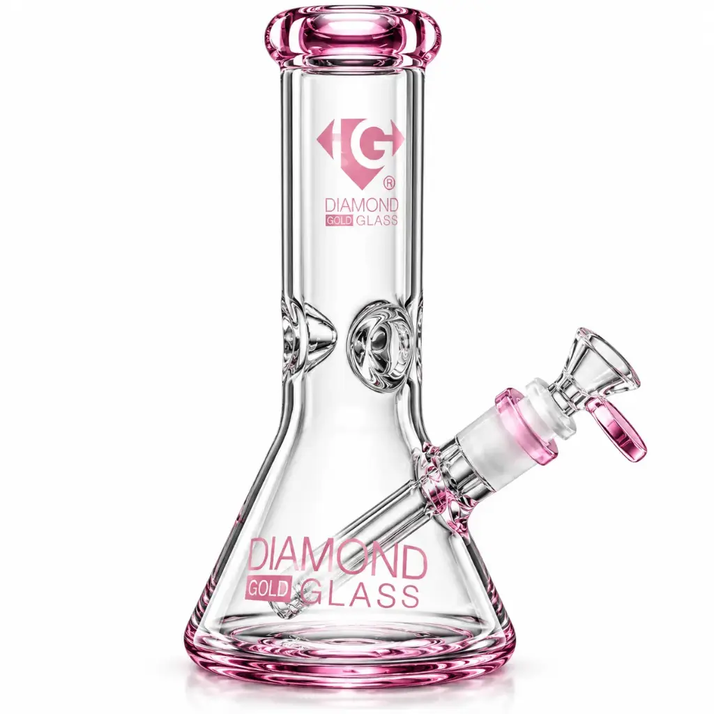 Diamond Glass 8" NO PERC BEAKER W/ COLOR ACCENTS - DGW1040 Pink