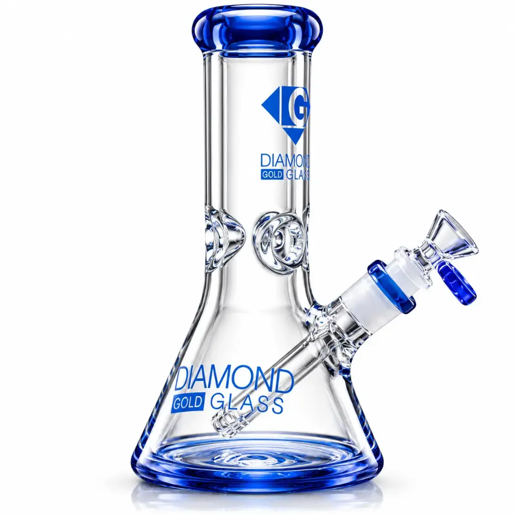 Diamond Glass 8" NO PERC BEAKER W/ COLOR ACCENTS - DGW1040 Blue