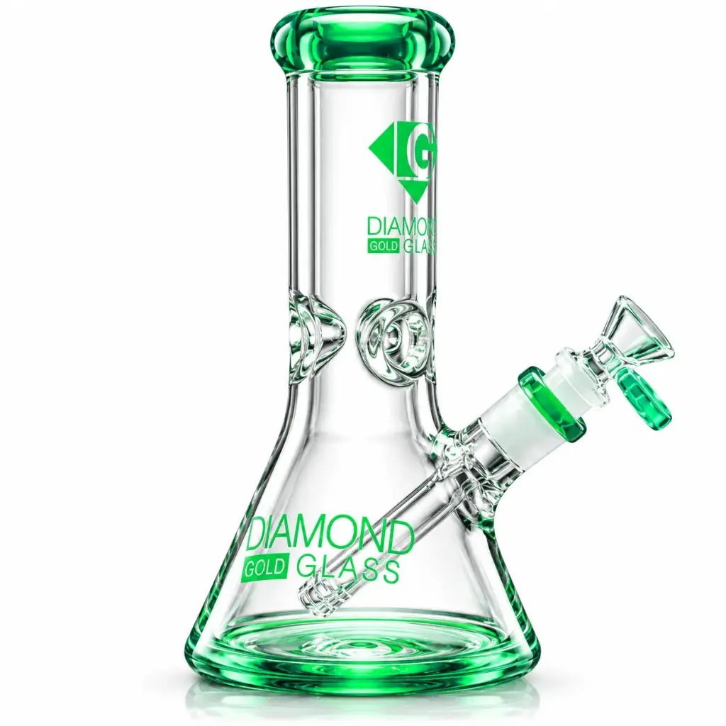 Diamond Glass 8" NO PERC BEAKER W/ COLOR ACCENTS - DGW1040 Green