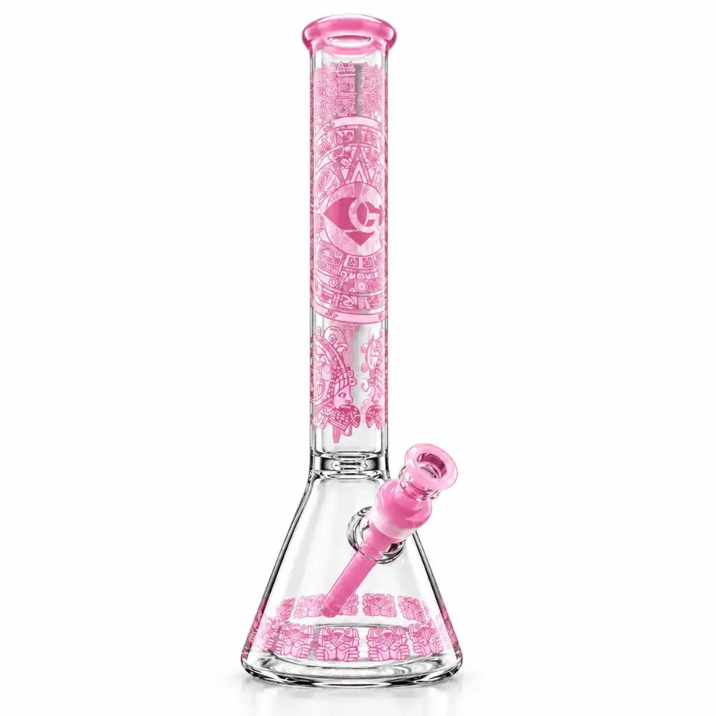 Diamond Glass 18" 7MM THICK GLASS BEAKER WITH ATZEC - DGW1041 Pink