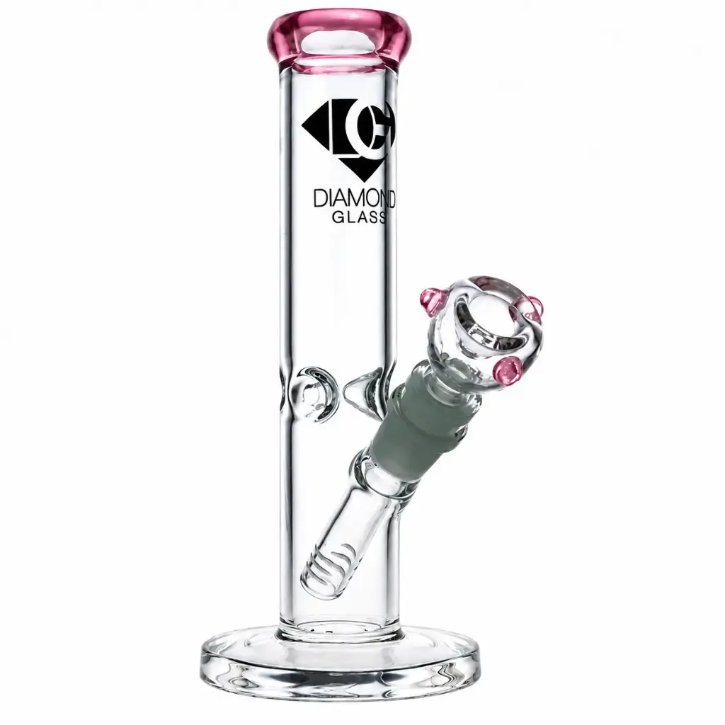 Diamond Glass 8" 38mm TUBING WITH COLORED MOUTH PIECE - DGW876SST Pink