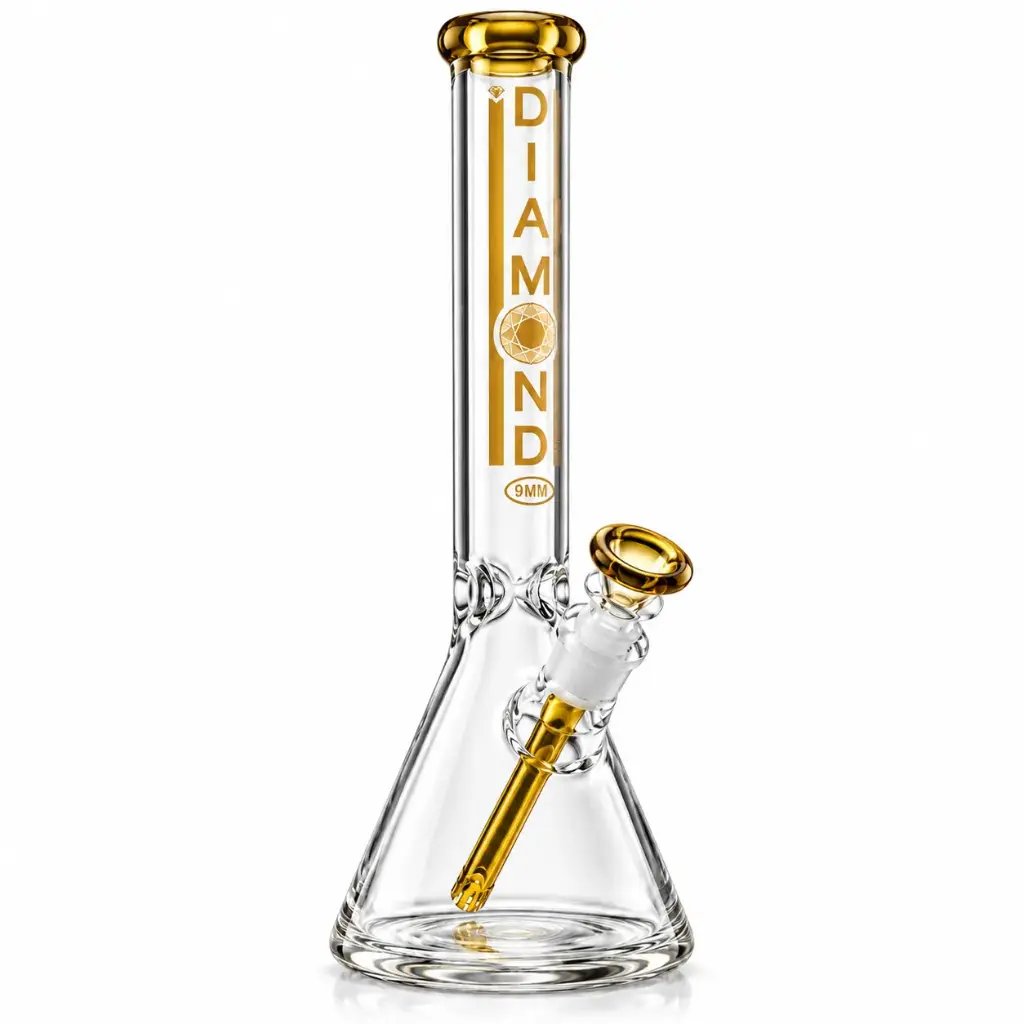 Diamond Glass 18" NO PERC, 19mm THICK FEMALE JOINT - DGW942-18 Gold