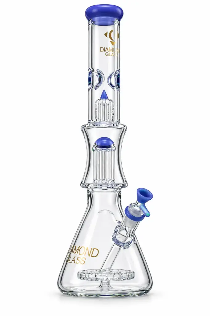 Diamond Glass 17" BEAKER WITH DOUBLE BEAKER AND TREE PERCS - DGW947 Milky Blue