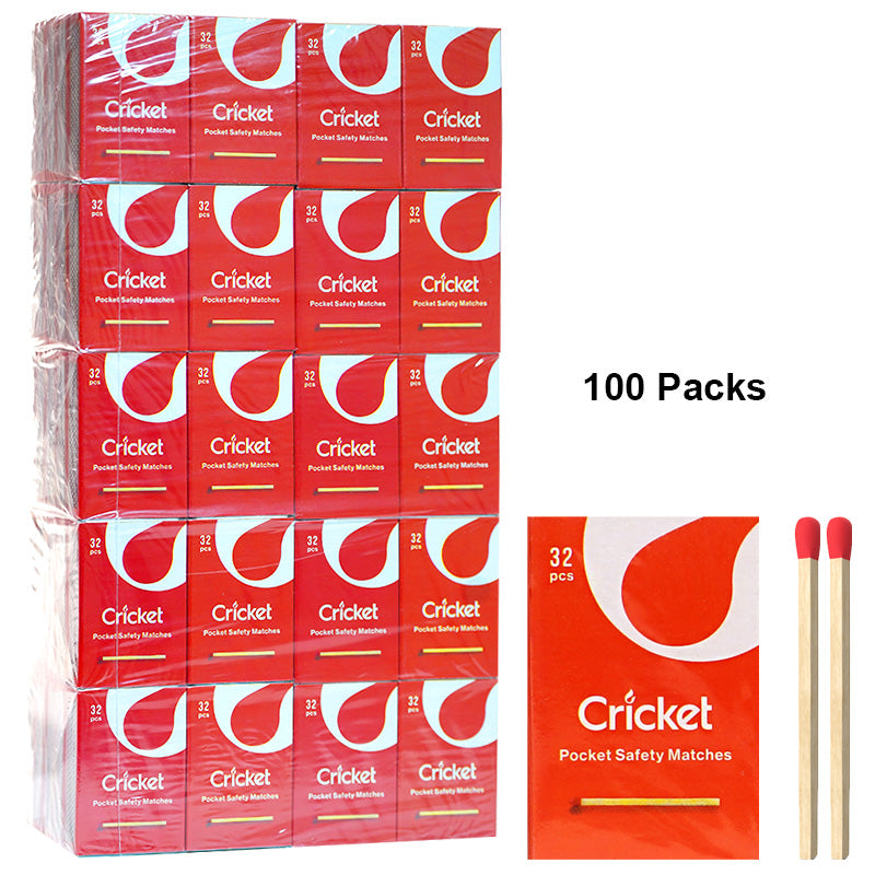 Cricket Matches Pocket Safety Matches 2.0" / 32 matches per pack - 100 packs