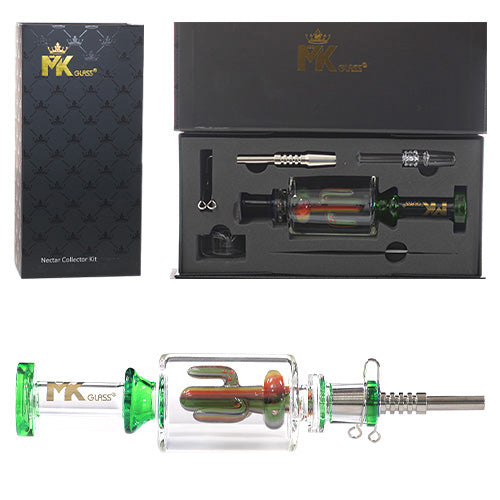 MK Glass Nectar Collector Cactus With Glass & Metal Tip 9.5" Green