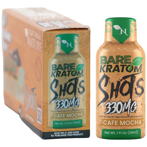 [AM027324] Bare Kratom Extracts & Drinks Kratom Shot 330MG - 30ML bottle 4-pack Cafe Mocha
