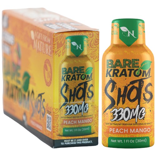 [AM027326] Bare Kratom Extracts & Drinks Kratom Shot 330MG - 30ML bottle 4-pack Peach Mango
