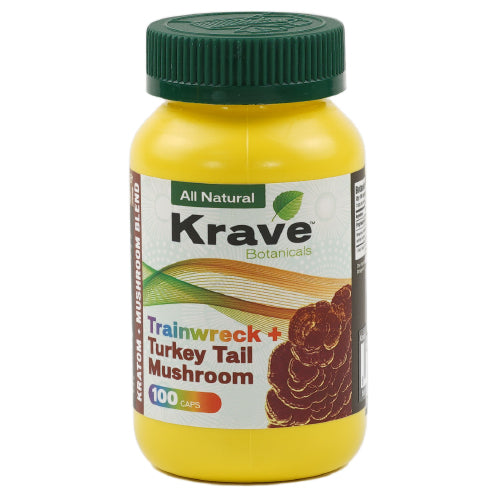 [AM027452] Krave Tablets & Caplets Kratom + Mushroom Blend 100ct Trainwreck + Turkey Tail
