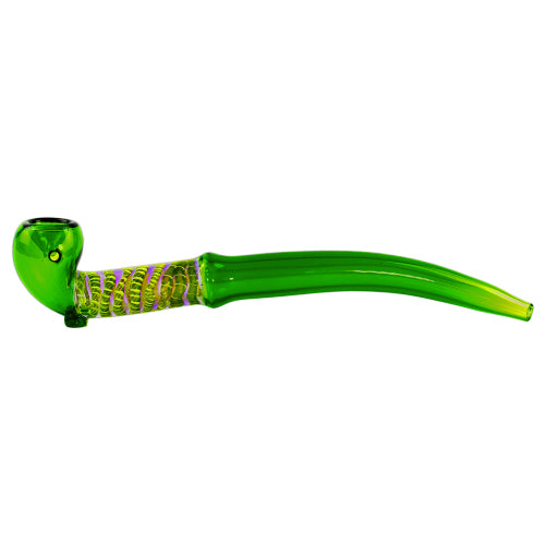[AM031416] Unbranded Hand Pipe SherlockStriped (4998) Glass 10.0" Green