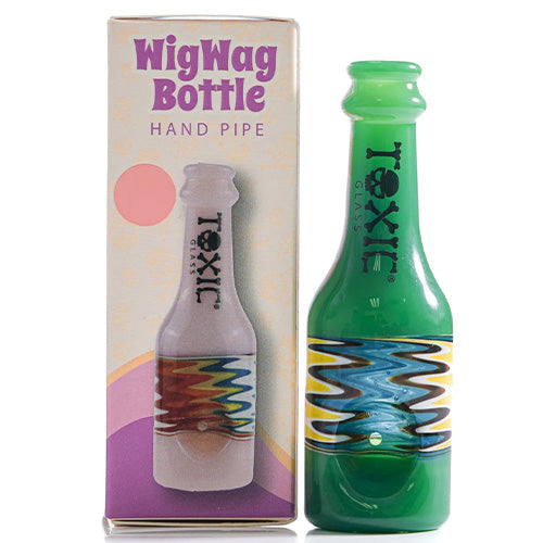 [AM031440] Toxic Hand Pipe Bottle Wigwag TXH12 (6294) Glass 4.0" Jade Green