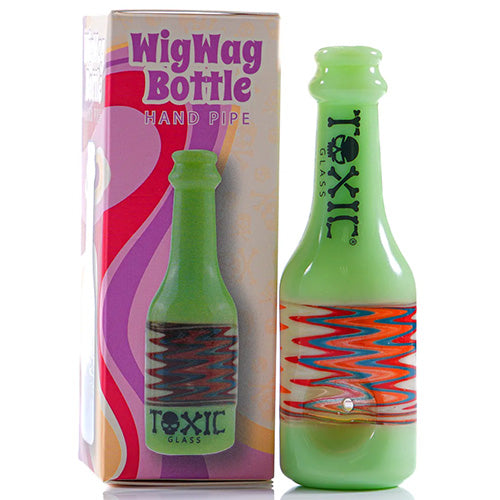 [AM031441] Toxic Hand Pipe Bottle Wigwag TXH12 (6294) Glass 4.0" Slime Green