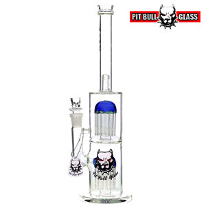 [AM032068] Pit Bull Glass Glass Double Tree Sower With 10 Arms (6512) 16.0" Blue